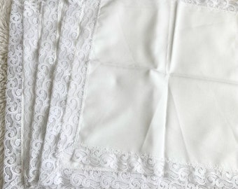 Vintage cloth napkins with lace, vintage napkins set of 10