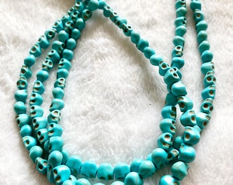 Turquoise Colored Skull Head Bead Strand | DIY Craft Jewelry Making Supply