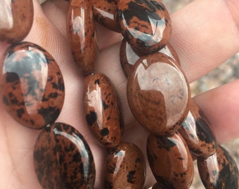 Mahagony obsidian oval beads, craft supply, jewelry supply, DIY, gemstone beads, healing crystals