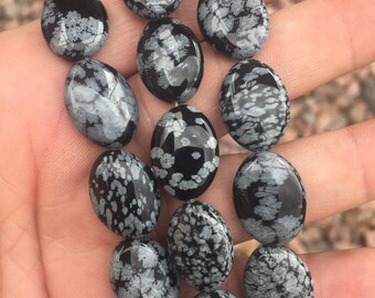 Snowflake obsidian oval beads, craft supply, jewelry supply, DIY, gemstone beads, healing crystals