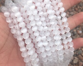 Selenite bead strand | 6mm round | DIY jewelry crafting supply