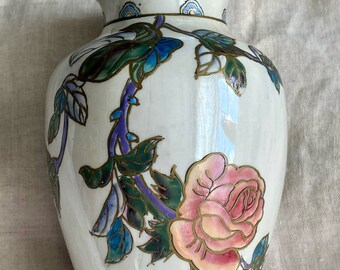 Vintage Asian enamel vase, antique collectible