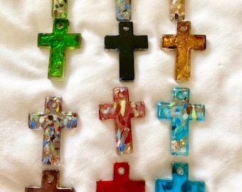 Glass Cross Pendant | foil bead | DIY craft jewelry supply