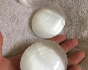 Polished Selenite Palm Stone, Healing Crystal, Home Decor