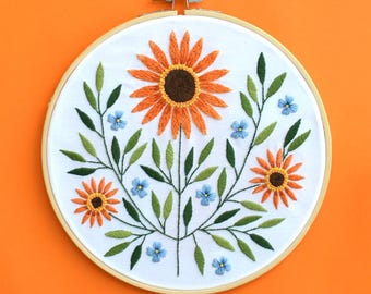 Instrucciones y plantilla para el kit de bordado de flores populares DIY para decoración de pared