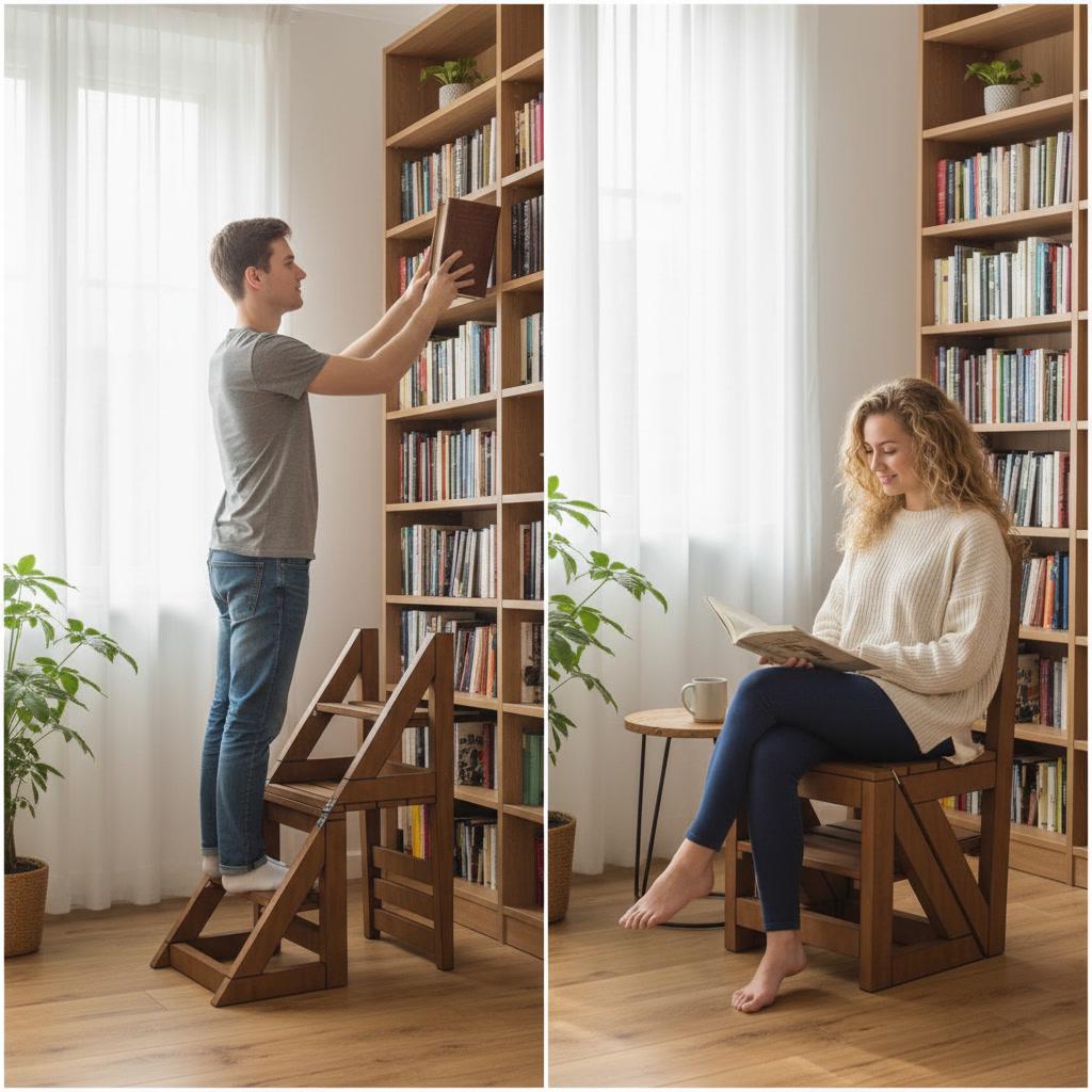 Convertible Ladder Chair Woodworking Plan | 2-in-1 Step Stool Chair DIY ...