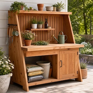 Modern Potting Bench Plans PDF | DIY Potting Station, Garden Bench | Storage Build Plans | Beginner Woodworking | Digital Plan + Audio Guide