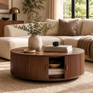 Planos para mesa de centro redonda acanalada / Mesa moderna de madera con puerta enrollable (Descarga digital)