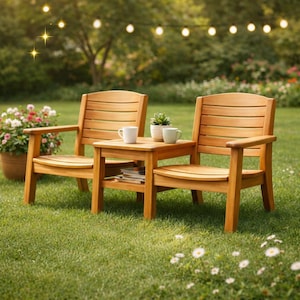 DIY Double Chair Bench with Table Plans | Outdoor Woodworking PDF Furniture