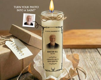 Personalized Photo Memorial Candle, Loss of Father Sympathy Gift, Custom 7 Day Photo Prayer Candle, C-19