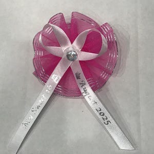 Custom Rosette Party Favor Pin: Personalized Ribbon Embellishment
