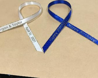 3/8" gold edged Printed Favor Ribbons- Custom print ribbons- Personalized ribbons for Favors- Imprinted ribbon- Party favor ribbons