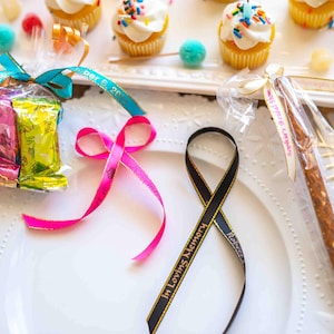 Gold Edged Printed Favor Ribbons: Custom Personalized Party Ribbons