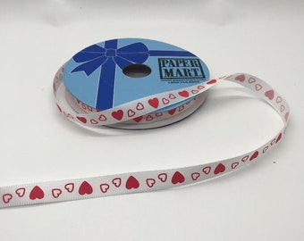 25 yard roll of ribbon with hearts- narrow ribbon for gift wrap and more