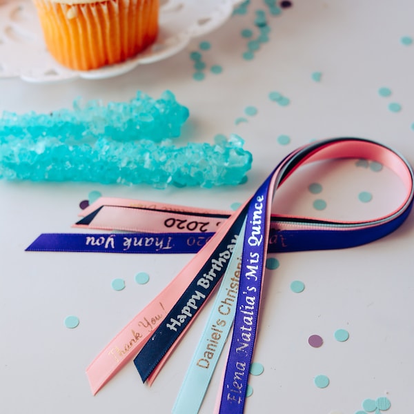 Printed Favor Ribbons- Custom print ribbons- Personalized ribbons for Favors- Imprinted ribbon- Party favor ribbons- name ribbon-3/8" ribbon