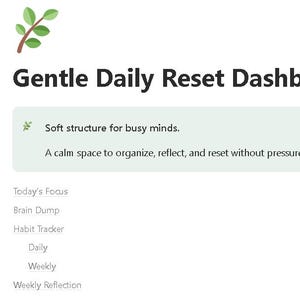 Sanftes tägliches Zurücksetzen Dashboard | Notion Vorlage für Überwältigte Köpfe | ADHS freundlicher Planer)