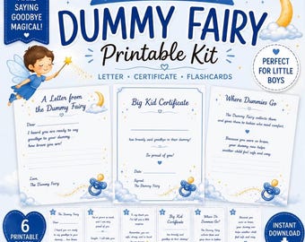 Boys Dummy Fairy Printable Kit | Pacifier Weaning Letter, Certificate (Digital Download)