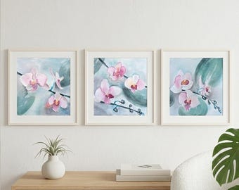 Hand Painted Wall Art, Original Painting of Pink Orchid - Watercolor Set – Floral Living Room Decor (Digital Download)