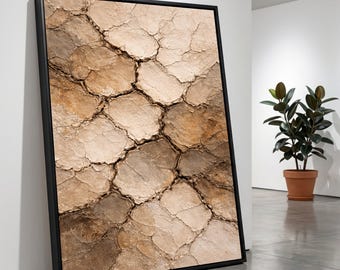 Earthy Cracked Soil Texture Canvas, Rustic Desert Wall Art, Brown Tones Decoration