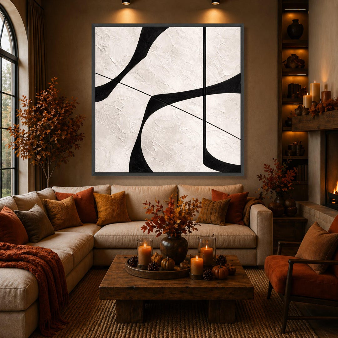 Minimalist Black White Abstract Canvas, Modern Geometric Wall Art ...