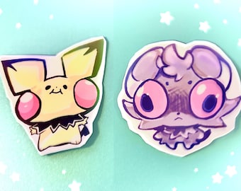 Lil guys that stare at you | Espurr and Pichu Holo Stickers