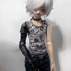 MADE TO ORDER, Skull & Bones Tank Top For Dollfie Dream, Smart Doll, 1/3 Bjd