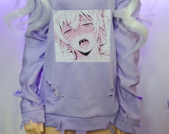 MADE TO ORDER, Purple Ahegao Sweater For Smart Doll, Dollfie Dream, 1/3 Bjd