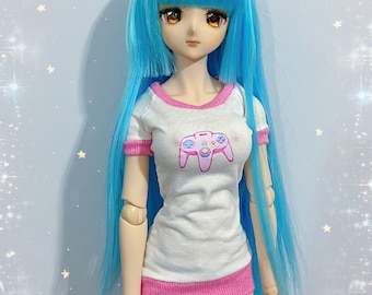 WYKONANE NA ZAMÓWIENIE, Kawaii Pixel Controller Shirt dla Dollfie Dream, Smart Doll, 1/3 BJD