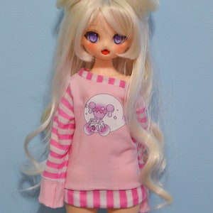 MADE TO ORDER, Pink Stripped Strawberry Ghost Long Sleeve For Mini Dollfie Dream, 1/4 Bjd