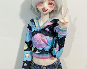 WYKONANE NA ZAMÓWIENIE, Bluza z kapturem Space Hoodie dla Dollfie Dream, Smart Doll, 1/3 BJD