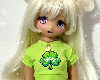 READY TO SHIP, Lucky 4 Leaf Clover Crop Top For Mini Dollfie Dream, 1/4 Bjd
