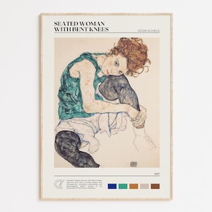 Seated Woman with Bent Knees Print – Egon Schiele Wall Art Poster – Museum Quality Fine Art Reproduction – Expressionist Home Decor