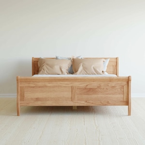 Cama trineo de roble macizo con cajones de almacenamiento / Estructura de mueble de dormitorio minimalista hecha a mano