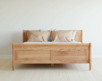 Cama doble de roble macizo con cajones de almacenamiento / Cama de plataforma de madera hecha a mano / Muebles de dormitorio minimalistas / Estructura de cama de roble natural