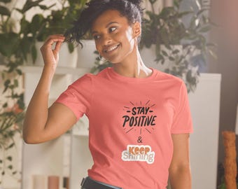 Camiseta con mangas "Mantente positivo y brilla" / Camiseta con gráfico motivacional / Camiseta con mentalidad positiva / Regalo inspirador