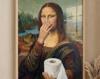 Funny Mona Lisa Bathroom Wall Art | Toilet Paper Poster Printable | Quirky Guest Bath Decor | Altered Vintage Art | Digital Download