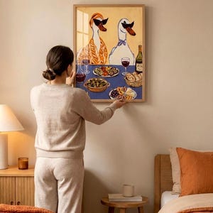 Funny Goose Wall Art, Quirky Animal Print, Funky Kitchen Decor, Eclectic Dining Room Poster, Wine Art, Maximalist Art Digital Download image 2