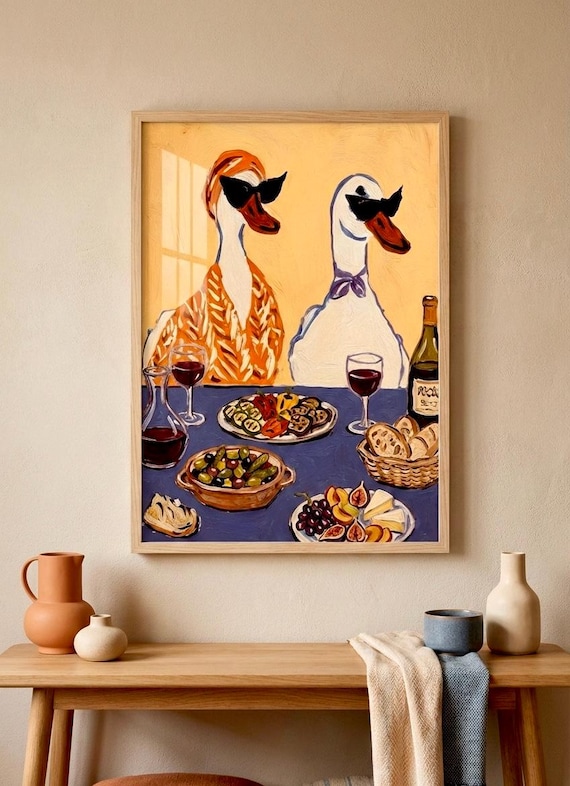 Funny Goose Wall Art, Quirky Animal Print, Funky Kitchen Decor, Eclectic Dining Room Poster, Wine Art, Maximalist Art Digital Download