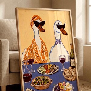 Funny Goose Wall Art, Quirky Animal Print, Funky Kitchen Decor, Eclectic Dining Room Poster, Wine Art, Maximalist Art Digital Download image 4