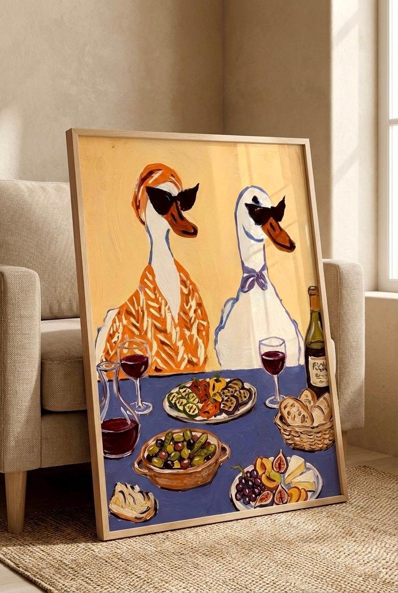 Funny Goose Wall Art, Quirky Animal Print, Funky Kitchen Decor, Eclectic Dining Room Poster, Wine Art, Maximalist Art Digital Download image 4