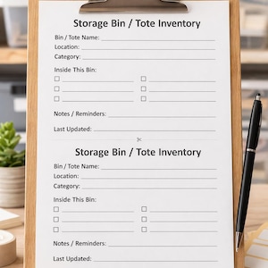 Storage Bin Inventory Printable, Tote Organization List (Digital Download)