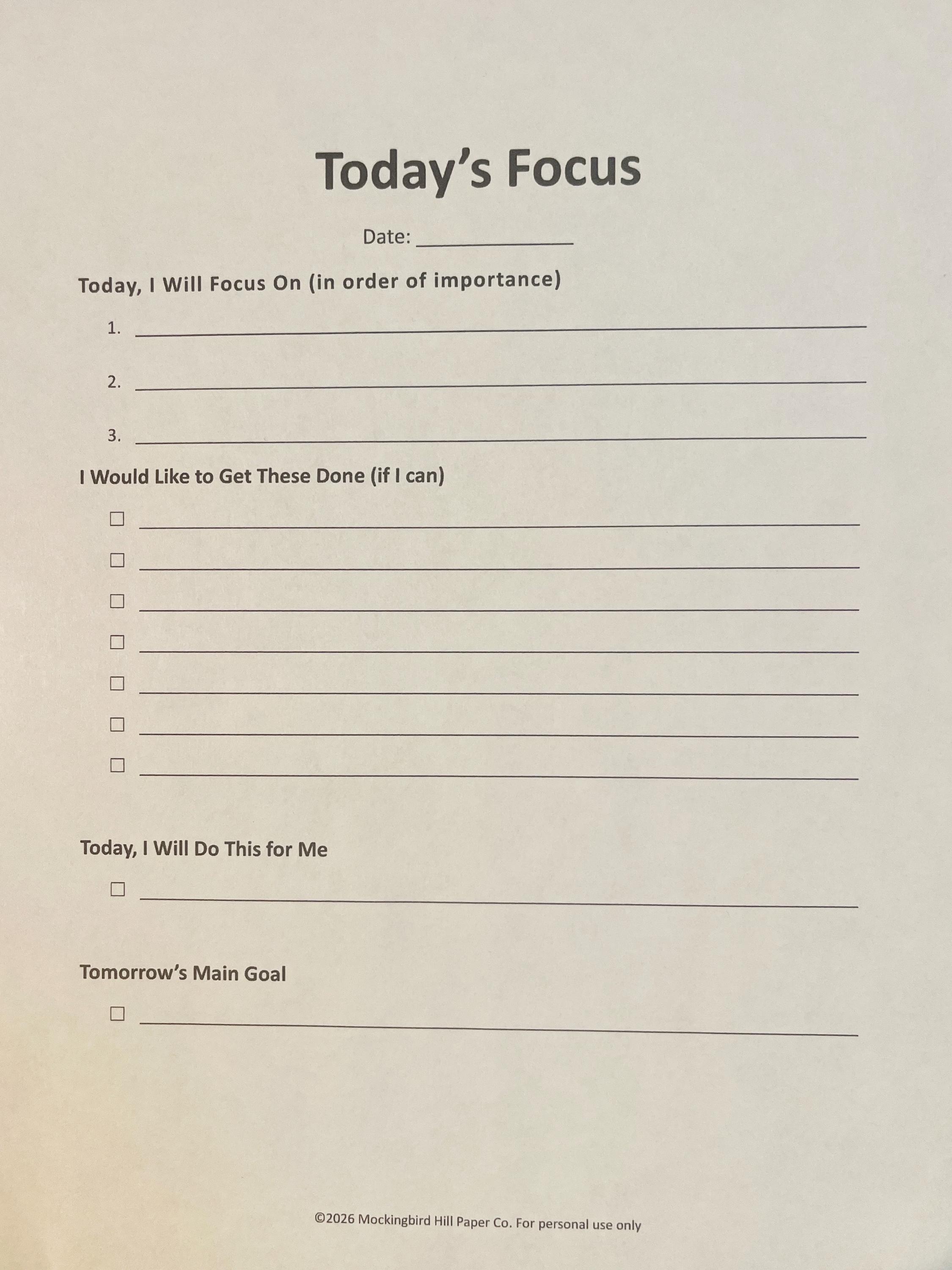 Daily Focus Planner Printable | Simple Productivity & To-do List ...
