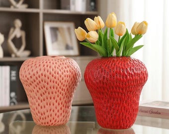 Jarrón de cerámica con forma de fresa, maceta para frutas y flores, decoración del hogar.
