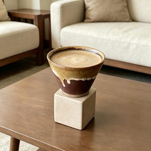 Unique Funnel Cone Ceramic Mug with Base, Mid Century Sculptural Coffee Cup, Wabi Sabi Stoneware Espresso Cup, Minimalist Pottery Gift
