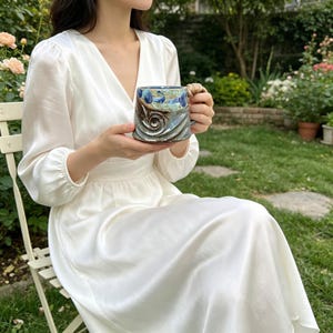 Rustic Handmade Ceramic Mug with Rope Handle, Wabi Sabi Coffee Cup, Irregular Artisan Pottery Tea Mug, Unique Drinkware Gift for Him Her