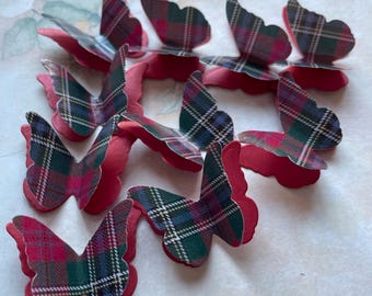 100 Maclean Tartan And Shimmer Paper 3D Butterflies. Wedding Table Confetti, Burns Night, Funeral.