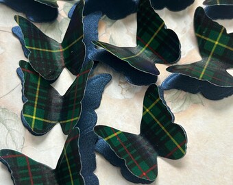 100 Stewart Hunting Tartan And Shimmer Paper 3D Butterflies. Wedding Table Confetti, Burns Night, Funeral.