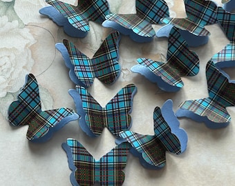 100 Anderson Tartan And Shimmer Paper 3D Butterflies. Wedding Table Confetti, Burns Night, Funeral.