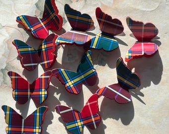100 Baxter Tartan And Shimmer Paper 3D Butterflies. Wedding Table Confetti, Burns Night, Funeral.