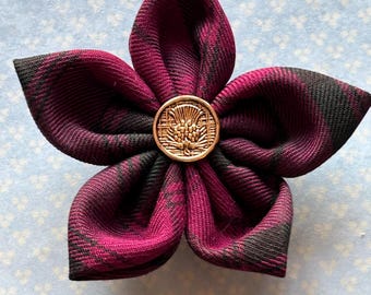 Hand Made Lindsay Tartan  Flower Rosette Brooch